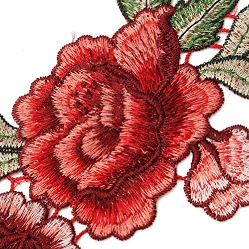 Red Rose Flowers Patch Aplique Floral Applique Bordado Costura em remendos para roupas de tecido de renda