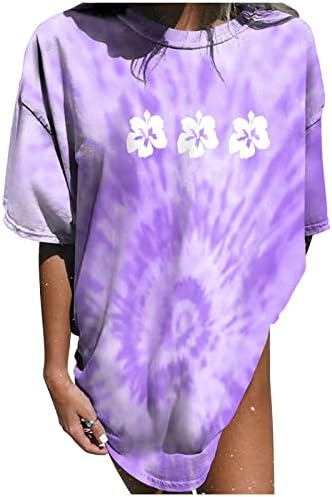 Camiseta de manga curta Meninas de algodão impressão Floral Victorian Tie Dye Loose Fit Blush Blouse 8J