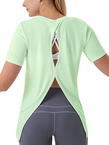 Camisetas de treino de garotas de corrida para mulheres, ioga abre traseira de manga curta Tops Athletic