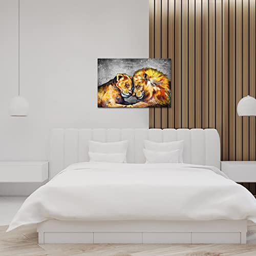 Duobaorom Lion Lion Casal Canvas Arte da parede da parede Wild Leoa e leão Lion Love Picture Painting para quarto