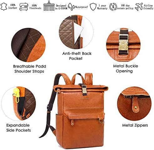 Mochila de couro vintage para homens para homens Mackpack de laptop de 15,6 polegadas, saco