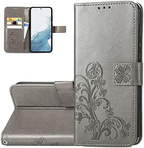 Caixa de telefone da carteira de Monwutong para Samsung Galaxy S23, Caixa de couro Put Padrão de trevo de