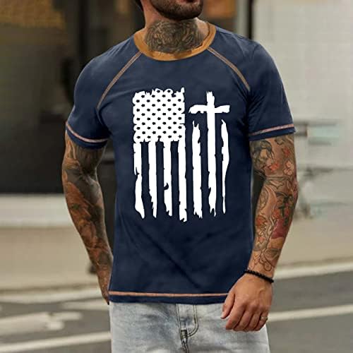 Zefotim 4 de julho Camisas para homens manga curta o pescoço bandeira americana camisas de raglan de verão