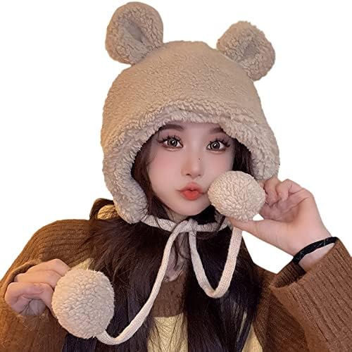 Orez de urso fofo chapéu feminino de pelúcia feminino Proteção de orelha quente Lei feng chapéu de 3