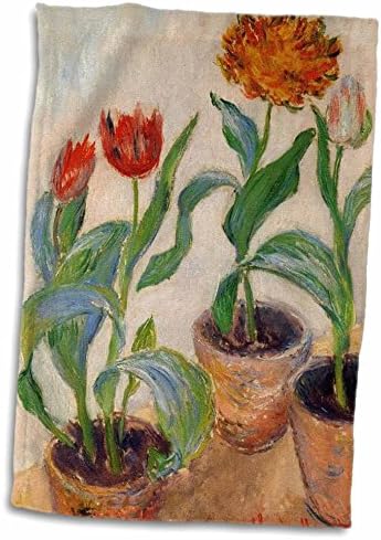 Impressão 3drose de pintura vintage monet 3 vasos de tulipas - toalhas