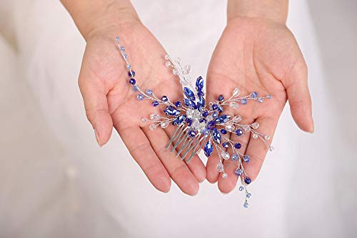 Denifery Blue Bridal Hair Comb Sapphire Blue Crystal Hair Comb Wedding Navy azul Rhinestone Peda masculina