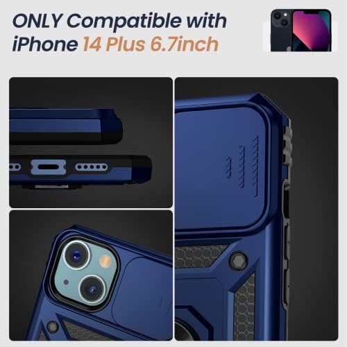 Goton para iPhone 14 Plus Case com protetor de tela - capa de câmera deslizante Caixa de telefone com suporte
