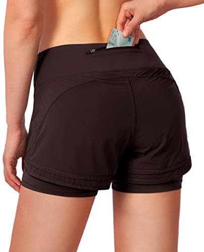 Soflefeel Womens Workout Shorts com Liner 2 em 1 Sports esportivos atléticos com bolso de telefone-3