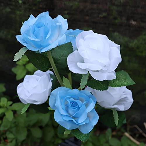 [Novo projetado Blue & White 6 Flowers] Luzes de jardim decorativas movidas a energia solar, flores artificiais