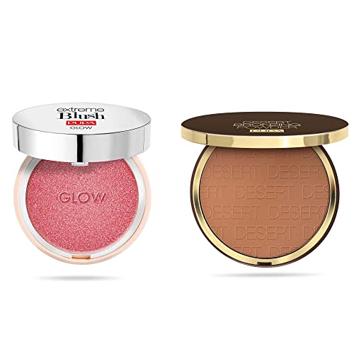 Pupa Milano Face Powder Duo - Pó de bronzeamento deserto e brilho extremo de blush - oferece looks de maquiagem