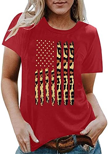 4 de julho camisetas camisetas para mulheres de manga curta Túnicas de pescoço Tops American Flag Stripes