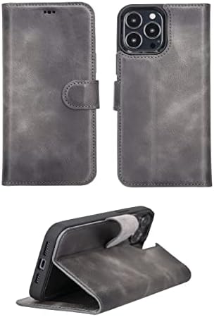 Venoult iPhone 13 Pro 6.1 Capa da carteira de couro genuíno para homem ou mulher, capa de flip de luxo destacável,