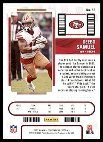 Cartão de comércio de futebol NFL 2022 Panini Contenders Ticket 83 Deebo Samuel NM perto de Mint 49ers