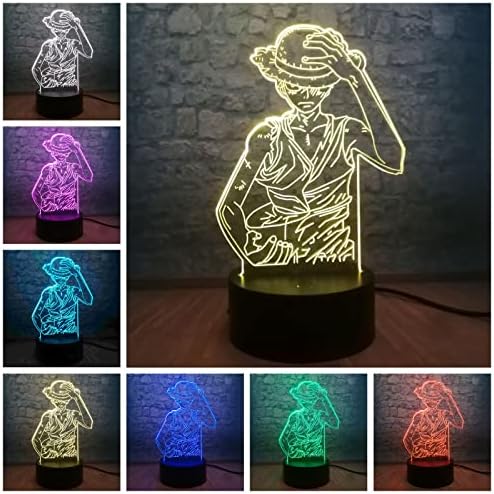 Anime Luffy Hero 3D LED Night Light Monkey D. Luffy Table Lamp USB 7 Cores Mudando o quarto adolescente Decorativo