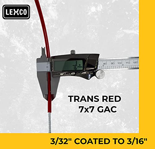 Cabo Lexco 3327316CCR 250 'de 3/16 Translúcido Red PVC revestido 3/32 7x7 Galvanized Wire Rope