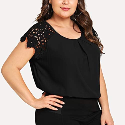 yuai moda feminina plus size size sólida floral renda ombro t-shirt blusa