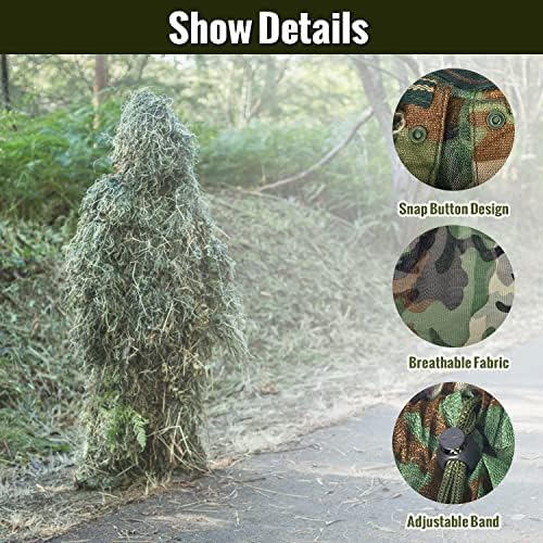 SLENDOR 6 em 1 Terno Ghillie, roupas de caça de vestuário de caça de camuflagem 3D, fantasia de bushman, incluindo