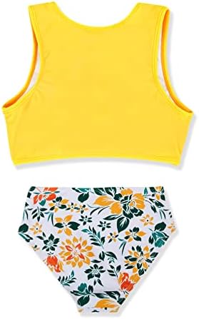 Jauoop Girls Floral Print Swimsuits 2 peças Praia Esporte Ternos de banho