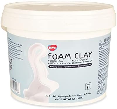 Bohs White Modeling Foam Clay- Ar seco, mole, flexível - Argila de moldagem para artes e ofícios