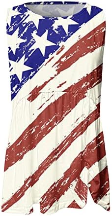 4 de julho Camisas Tampas para mulheres sem mangas o pescoço T-shirt USA Flag Stars Stripes Tie-Dye Athletic