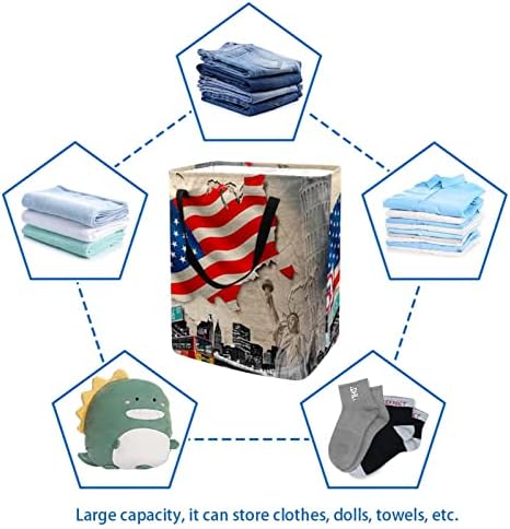Retro American Flag Print Print Collapsible Laundry Horse, 60l de lavanderia à prova d'água de