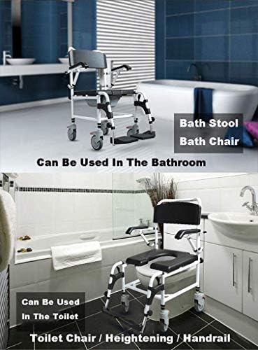 Cadeira de válvulas de banco de chuveiro FXLYMR com rodas, assento de vaso sanitário elevado e moldura de segurança,