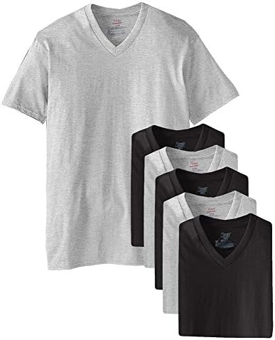Hanes Men Camiseta clássica de decote em V | Tagless com colarinho de lay Flat | algodão 6 pacotes - preto