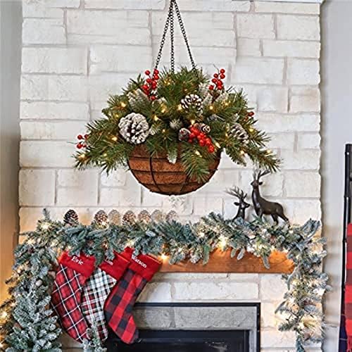 NC 2 peças de cestas de Natal artificiais pré-iluminadas, enforcamentos de portas, decoração