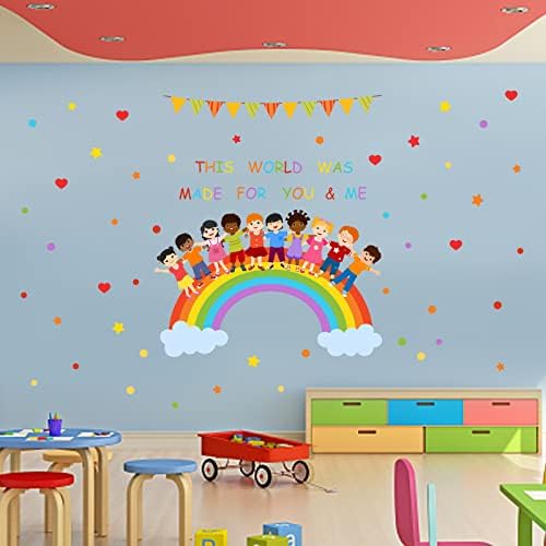 Adesivos de diversidade de decalques de parede para crianças superdantas decoração de arco -íris Este mundo