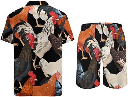 Roupas coloridas de galinhas coloridas roupas de 2 peças de praia de botão havaiano camisa de