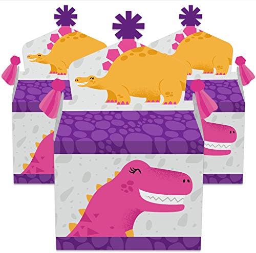 Big Dot Of Happiness Roar Dinosaur Girl - Tratar favores de festa da caixa - Dino ácaro Trex Baby Churche