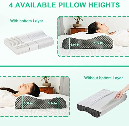 Alons de espuma de memória JoyNox Pillow para dormir, travesseiros de cama de pescoço cervical ajustável para dor