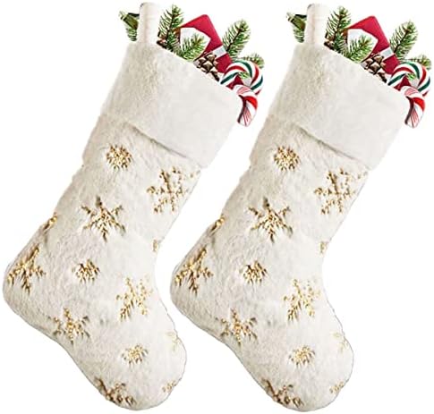 Sherrydc White Plush Christmas meias de 2 pacote, 18 Lareira de lantejoulas de snow de 18 Sabões