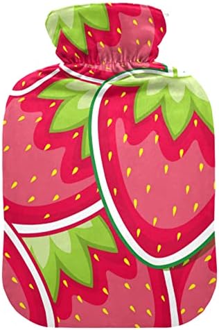 Oarencol Rosa Strawberries Hot Water Bottle Fruit Saco de água morna com cobertura para compressão