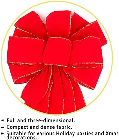 Arcos grandes de Natal 2 PCs, Arreia de Natal Topper Gold Gold Wired Red Velvet Bows para grinalda