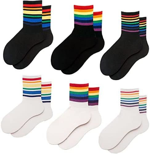 Ronglry Rainbow Socks listradas para mulheres Socas da tripulação da tripula