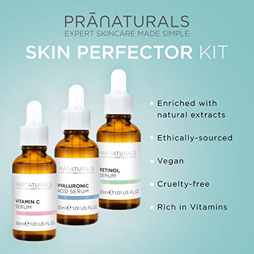 Pranaturals Skin Perfector Face Serum Kit 3x30ml - ácido hialurônico, soros de retinol e vitamina C Loção