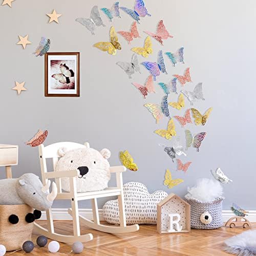 Hmasyo 48pcs 3d adesivos de decoração de parede de borboleta - 3 tamanhos 4 estilos decorações brilhantes
