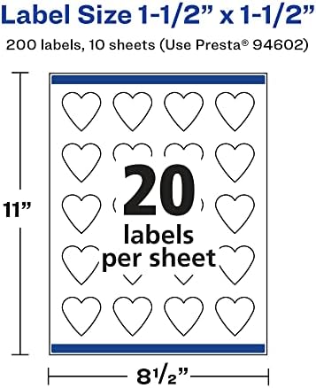 Avery Grossy White Heart Ritels com rótulos seguros, 1,5 x 1,5, 200 rótulos brancos brilhantes, impressão