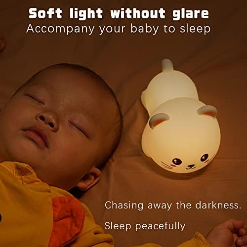 Luz noturna de ponto agradável para crianças, lâmpada de silicone de gato mole