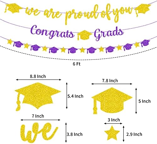 Banners de formatura Classe de decorações de festa de 2023 Purple and Gold Parabéns Banner de graduação que estamos