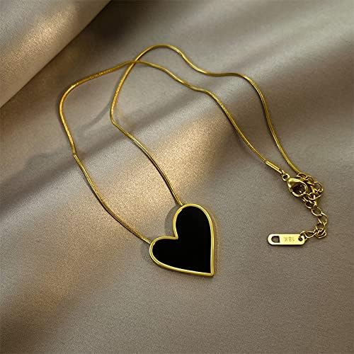 Colar de coração preto de Ladywowu, colar de pingente de coração de ouro banhado a ouro para mulheres,