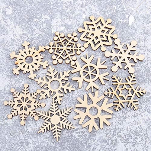 Solustre 10pcs Natal Flakes de neve de madeira pendurada Droga de decoração Pingententes
