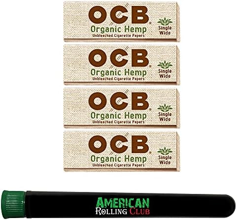Documentos de cigarro orgânico OCB ~ Só de largura ~ 4 pacote ~ Inclui American Rolling Club Tube
