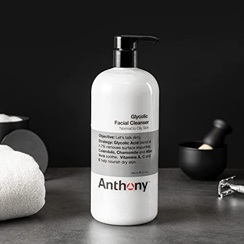 Cleanser facial glicólico de Anthony para homens 32 fl oz e Anthony Witch Hazel Toner para água de limpeza