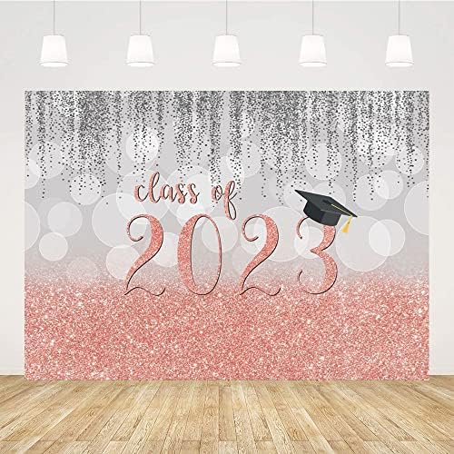 Ticuenicoa 7x5ft 2023 Festa de graduação cenário de prata e rosa Classe de 2023 Parabéns Graduação