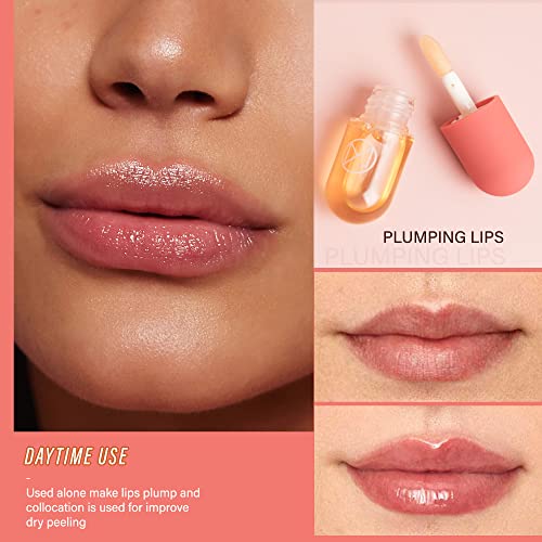 Plumper labial - Lip Plumping Gloss 2pc, brilho dia e dia e lábio, soro natural para cuidados com os lábios para