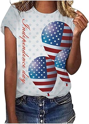 Top casual para meninas Manga curta Crew pescoço Independence Day Flag Graphic Bloups Fit Bloups camisetas femininas