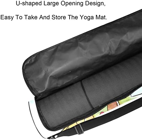 Bolsa de transportadora de tapete de ioga com alça de ombro, caracteres de cactos fofos, 6.7x33.9in/17x86