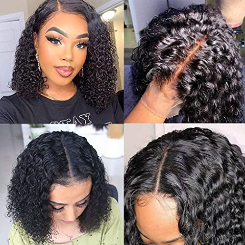 SweetGirl 4x4 Lace Fechamento Wigs Human Human Bob Cut Wigs Curly For Women Black Human Hair
